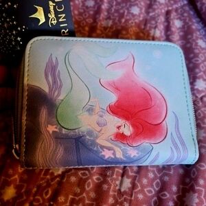 Disney Ariel Small Zip Wallet - Aqua Background with Red Hair